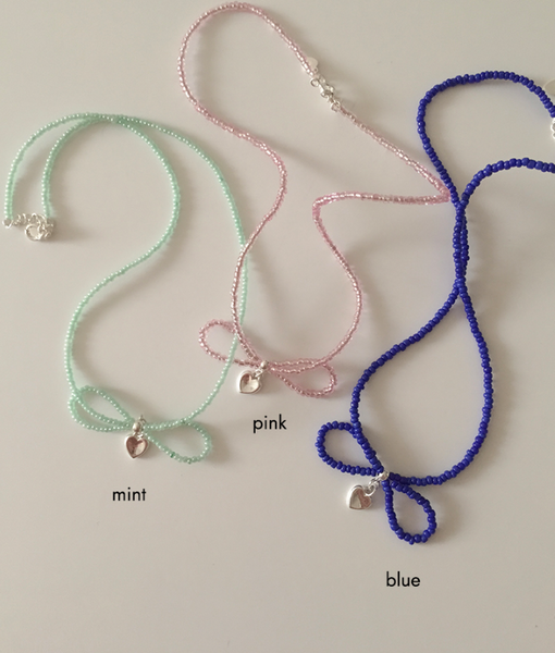 [moat] Ribbon Beads Necklace (Silver925)