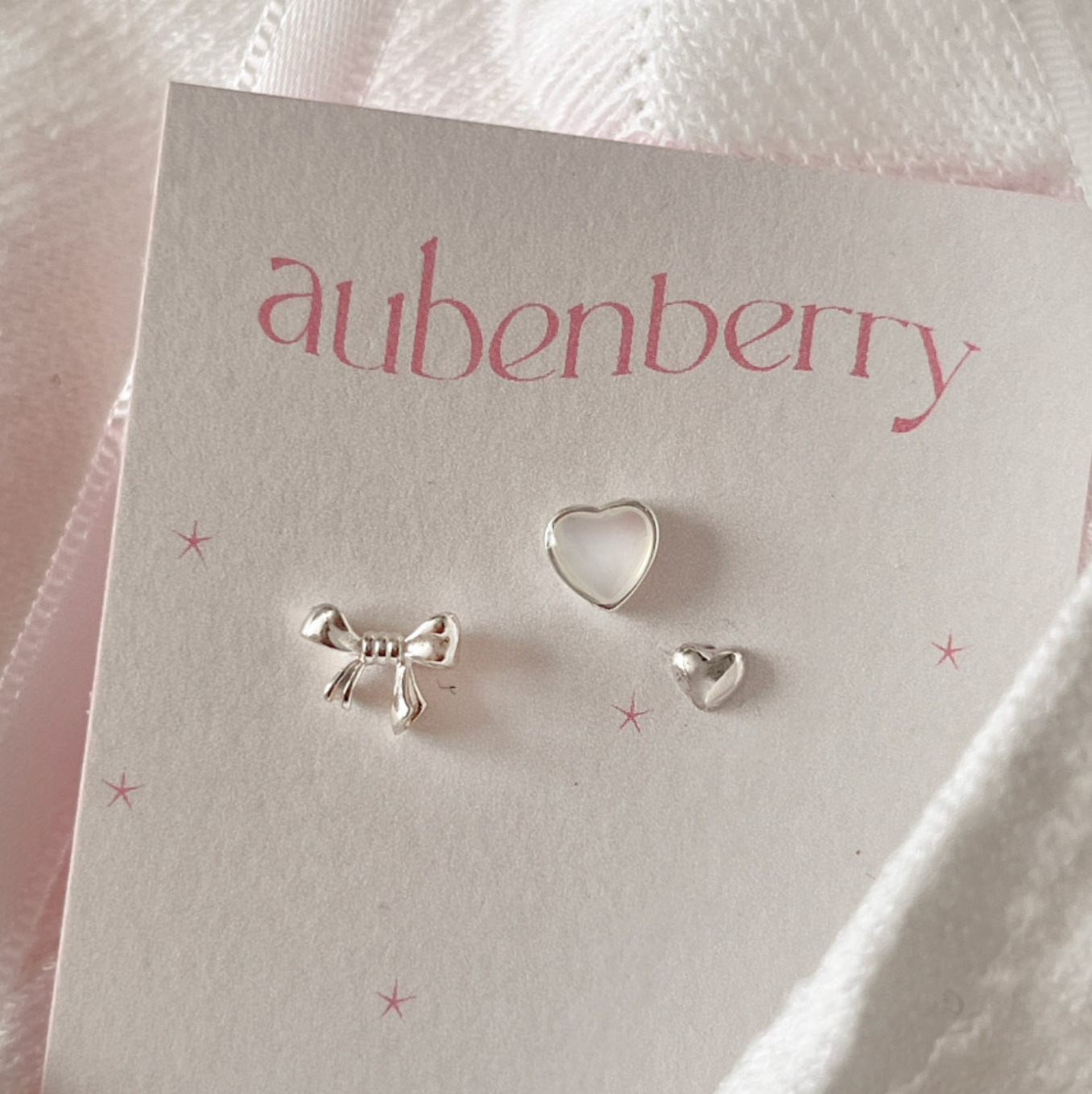 [aube n berry] 925Silver Mine Ribbon Heart Piercing Set