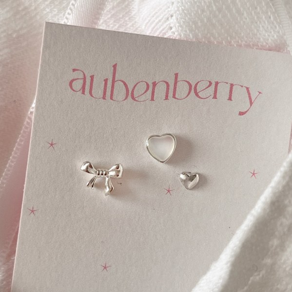 [aube n berry] 925Silver Mine Ribbon Heart Piercing Set