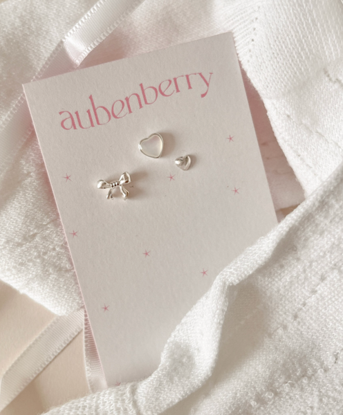 [aube n berry] 925Silver Mine Ribbon Heart Piercing Set