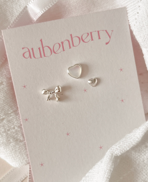 [aube n berry] 925Silver Mine Ribbon Heart Piercing Set