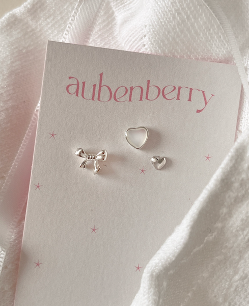 [aube n berry] 925Silver Mine Ribbon Heart Piercing Set