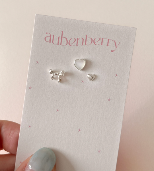 [aube n berry] 925Silver Mine Ribbon Heart Piercing Set