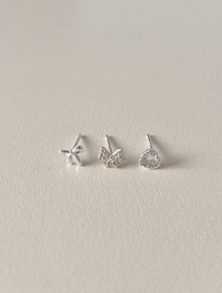 [aube n berry] 925Silver Party Vintage Ribbon Silver Earrings