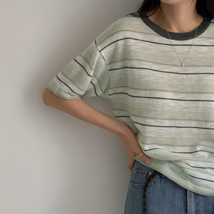 [FROM HEAD TO TOE] *Love From* Sayer Stripe Short-Sleeved Knitwear