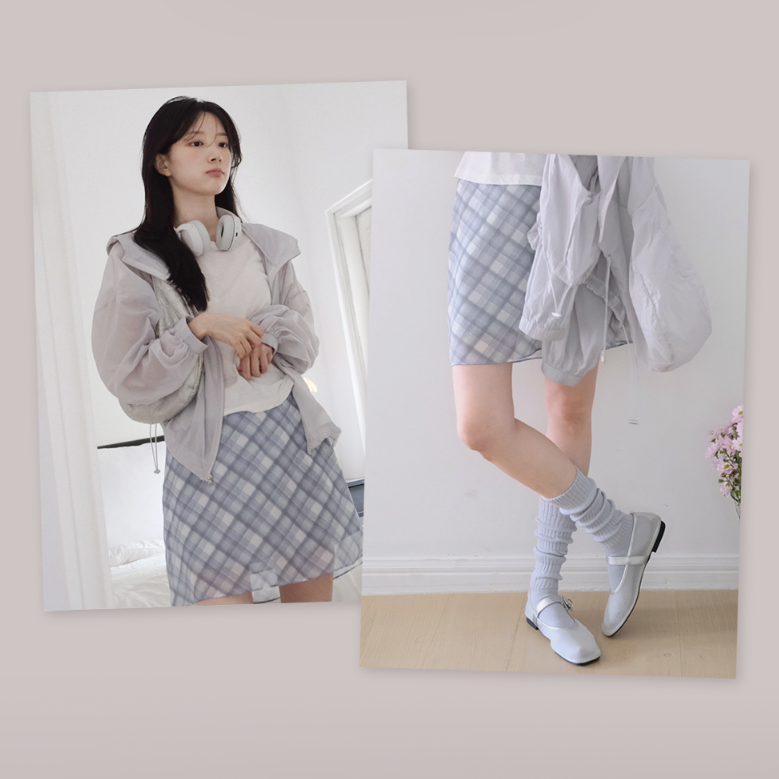 [SLOWAND] Glow Watery Check Skirt