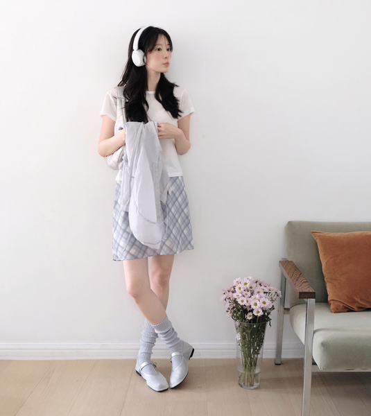 [SLOWAND] Glow Watery Check Skirt