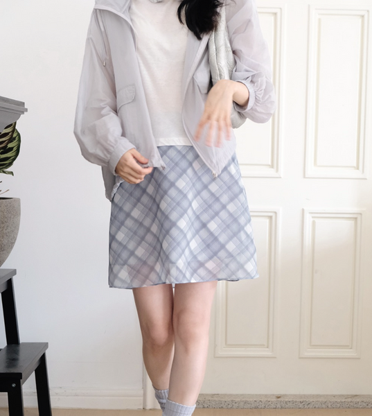 [SLOWAND] Glow Watery Check Skirt