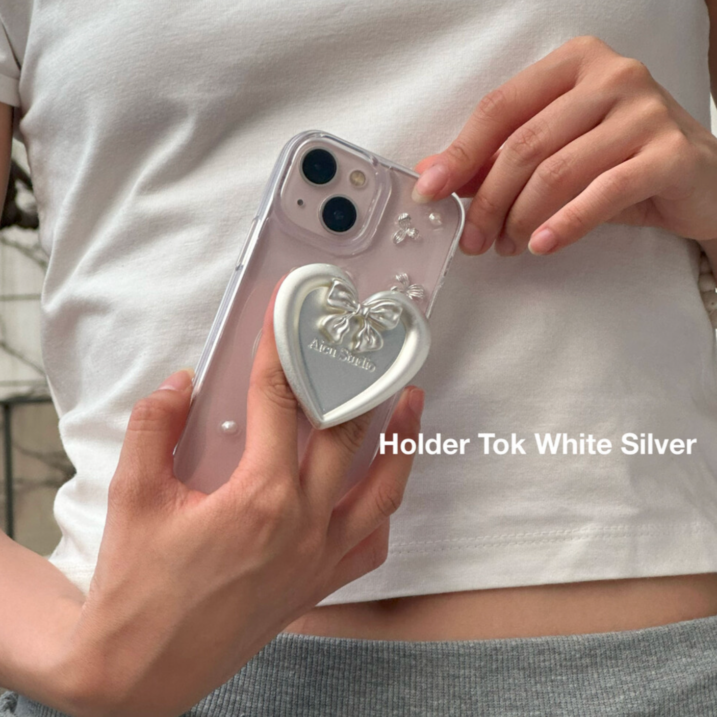[Aicu Studio] Cocoro Holder Grip Tok White Silver
