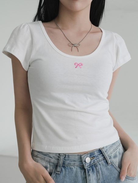 [BINARY01] Ribbon Embroidered T-Shirt