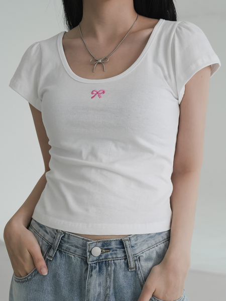 [BINARY01] Ribbon Embroidered T-Shirt