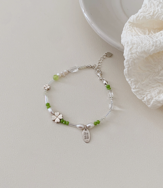 [SOYE PI-NE] Lucky Clover Green Silver Bracelet