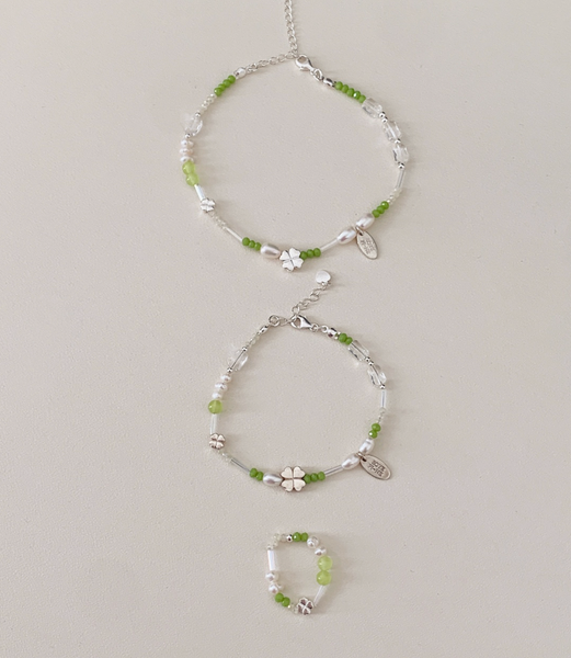 [SOYE PI-NE] Lucky Clover Green Silver Bracelet