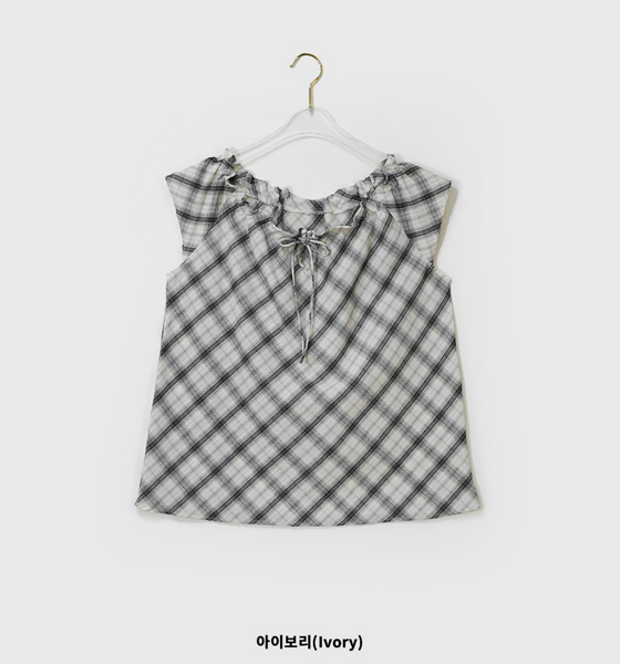 [BINARY01] Maylin Checkered Ribbon Blouse