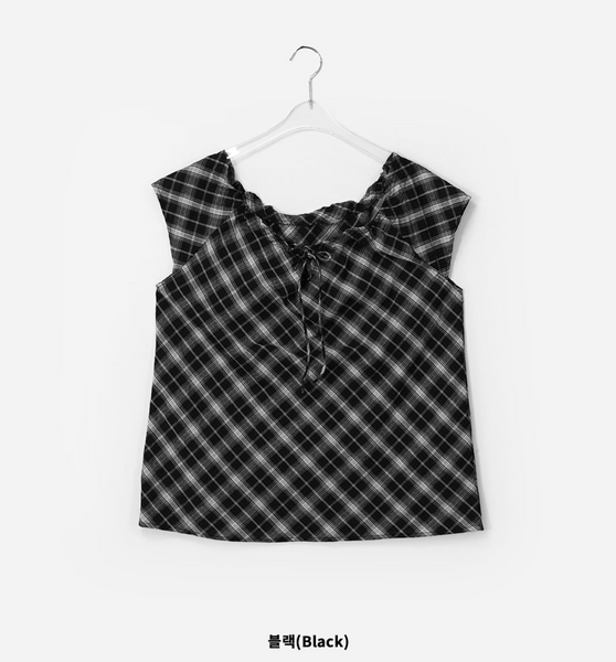 [BINARY01] Maylin Checkered Ribbon Blouse