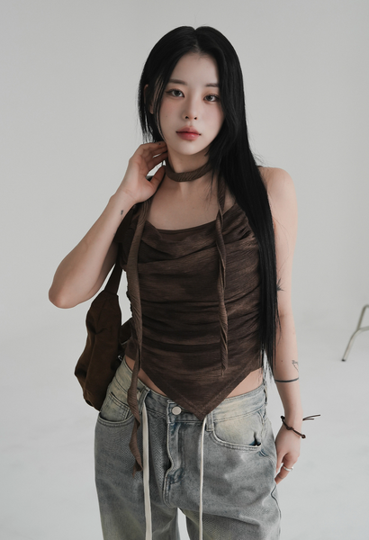 [BINARY01] Rousseau Shirring Sleeveless Shirt (Muffler Set)