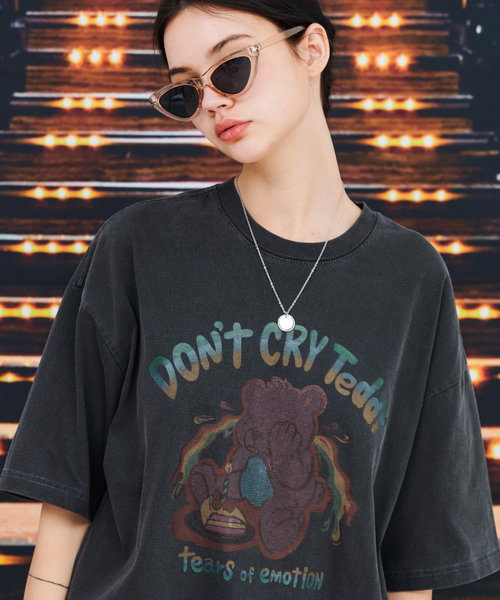 [CPGN STUDIO] Don't Cry Teddy Pigment Short-Sleeved T-Shirt Smoke Black