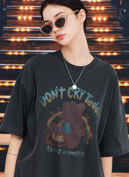 [CPGN STUDIO] Don't Cry Teddy Pigment Short-Sleeved T-Shirt Smoke Black