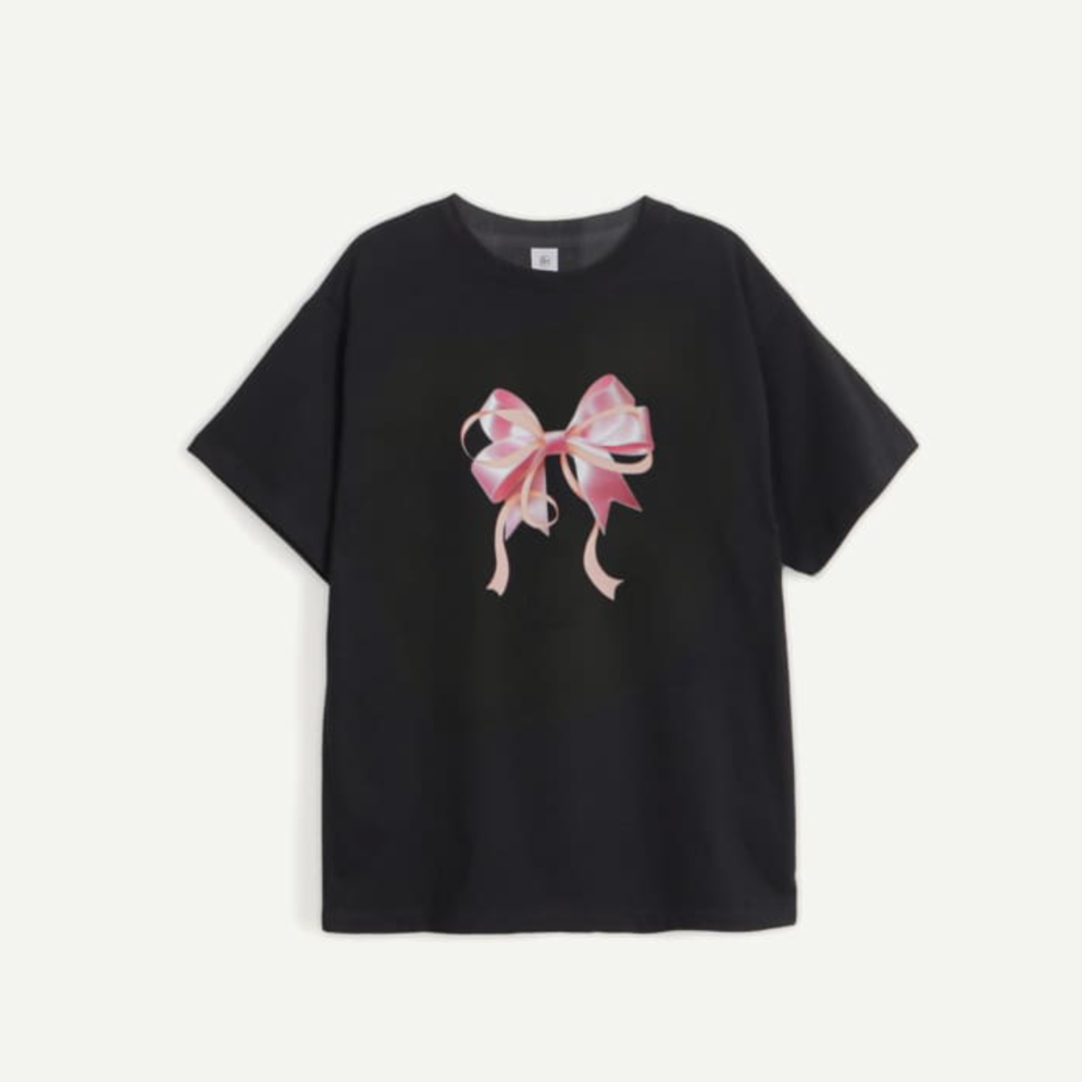 [RONRON] DOUBLE RIBBON BASIC FIT T SHIRT BLACK PINK