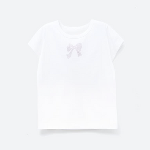 [RONRON] CRYSTAL RIBBON HOTFIX T SHIRT WHITE