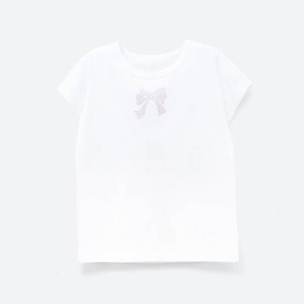 [RONRON] CRYSTAL RIBBON HOTFIX T SHIRT WHITE