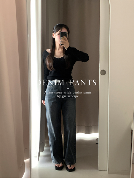 [GIRLS RECIPE] Stone Wide Denim Pants