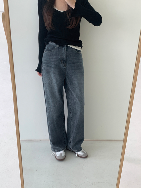 [GIRLS RECIPE] Stone Wide Denim Pants