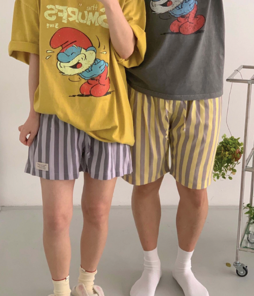 [little sloth] Homewear Couple Label Stripe Pants