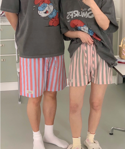 [little sloth] Homewear Couple Label Stripe Pants