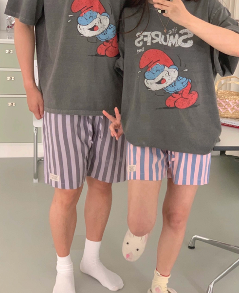 [little sloth] Homewear Couple Label Stripe Pants