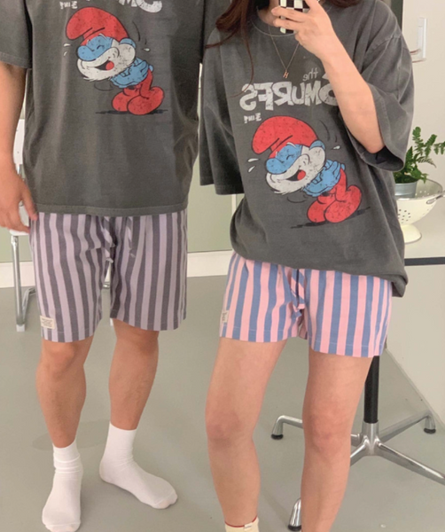 [little sloth] Homewear Couple Label Stripe Pants