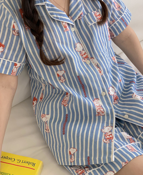 [little sloth] Palette Snoopy Cotton Pyjama Short Sleeve Set