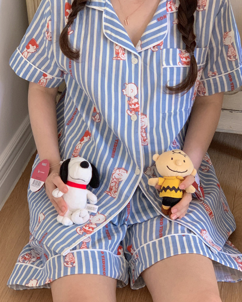 [little sloth] Palette Snoopy Cotton Pyjama Short Sleeve Set