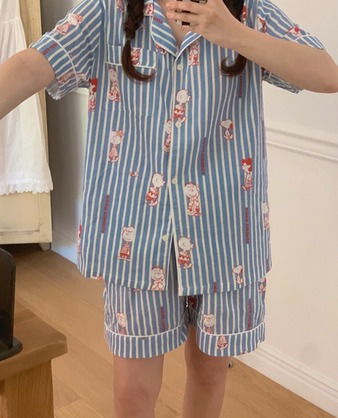 [little sloth] Palette Snoopy Cotton Pyjama Short Sleeve Set