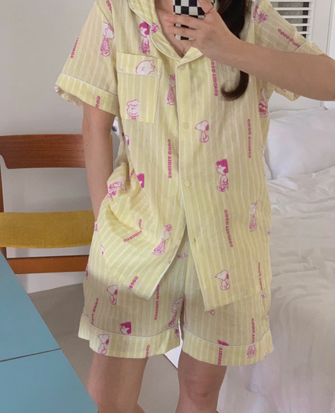 [little sloth] Palette Snoopy Cotton Pyjama Short Sleeve Set