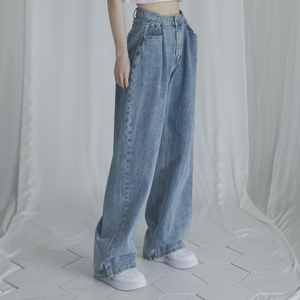 [Avandress] BUCKLE WIDE DENIM PANTS STONE BLUE