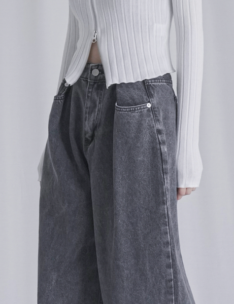 [Avandress] BUCKLE WIDE DENIM PANTS GREY