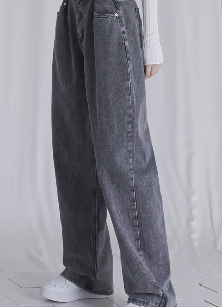 [Avandress] BUCKLE WIDE DENIM PANTS GREY