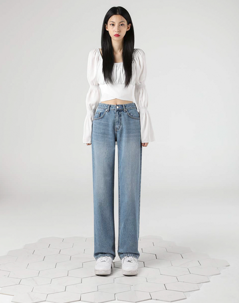 [Avandress] STRAIGHT WIDE DENIM PANTS LIGHT BLUE