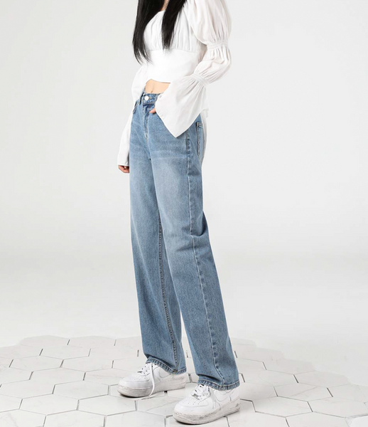 [Avandress] STRAIGHT WIDE DENIM PANTS LIGHT BLUE