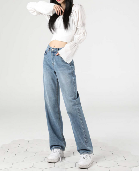 [Avandress] STRAIGHT WIDE DENIM PANTS LIGHT BLUE