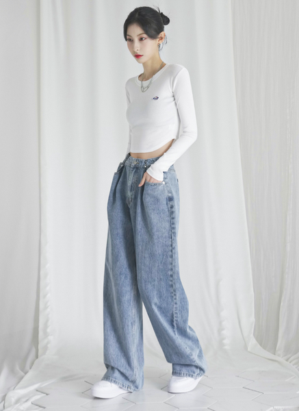 [Avandress] BUCKLE WIDE DENIM PANTS STONE LIGHTBLUE