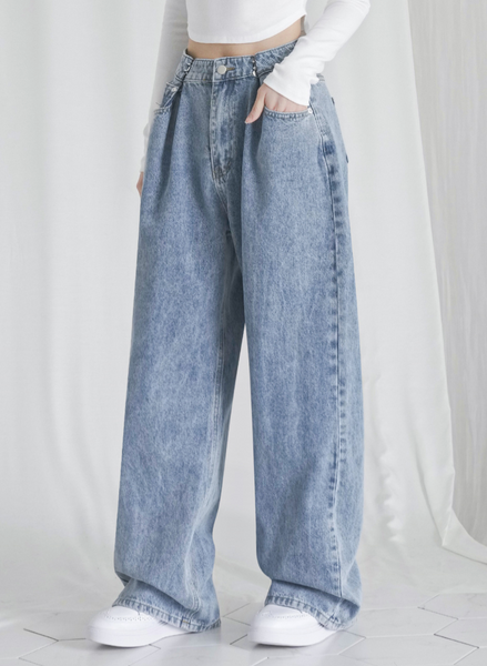 [Avandress] BUCKLE WIDE DENIM PANTS STONE LIGHTBLUE