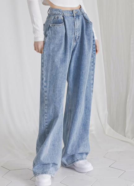 [Avandress] BUCKLE WIDE DENIM PANTS STONE LIGHTBLUE