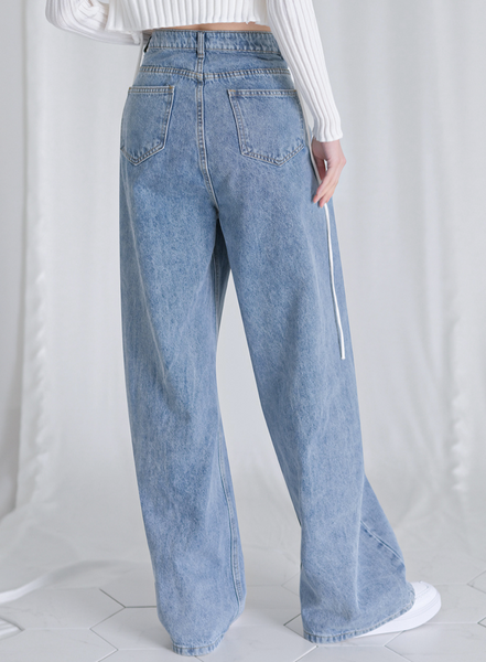 [Avandress] BUCKLE WIDE DENIM PANTS STONE LIGHTBLUE