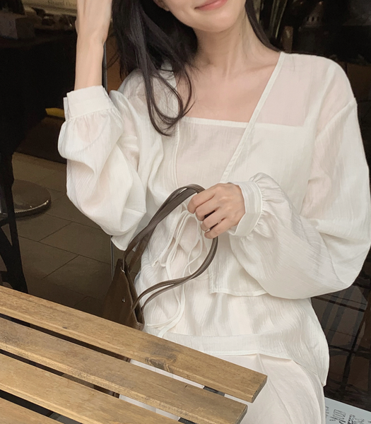 [SLOWAND] Tencel Sleeveless and Cardigan Set