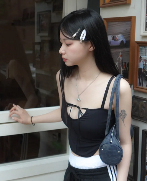 [ILLIGO] Love Stitch Shoulder Bag Black