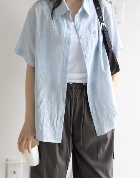 [98°C] Winnie Checkered Loose Fit Short-Sleeved Shirt