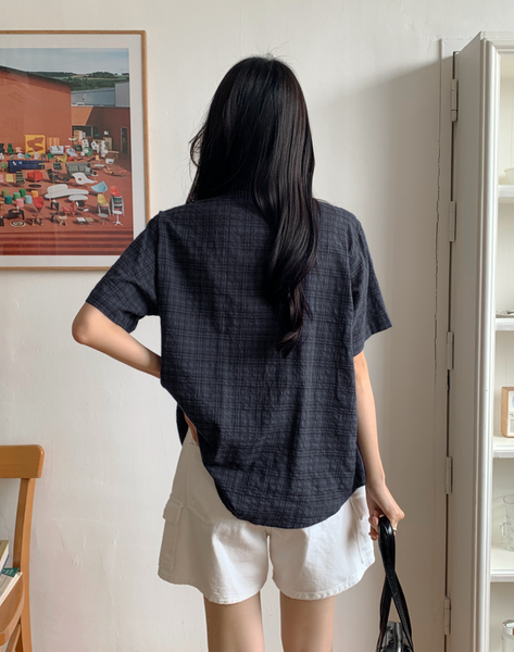 [98°C] Winnie Checkered Loose Fit Short-Sleeved Shirt