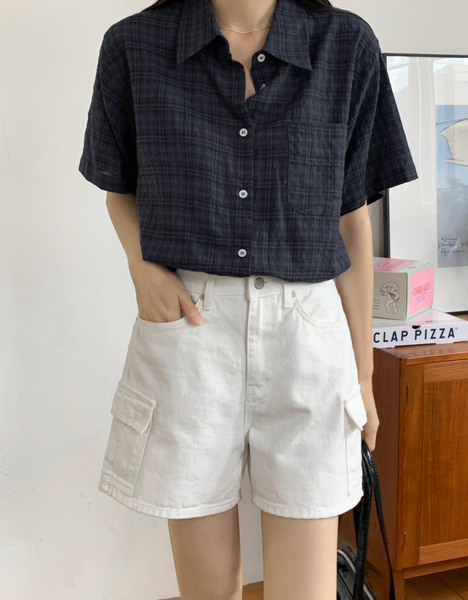 [98°C] Winnie Checkered Loose Fit Short-Sleeved Shirt